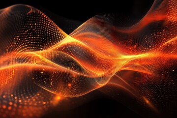 Fototapeta premium Abstract orange wave of particles, glowing brightly. Ideal for tech, energy, or futuristic designs.