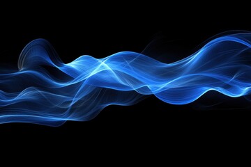 Naklejka premium Abstract blue wave flowing on black. Perfect for backgrounds, websites, or tech designs.