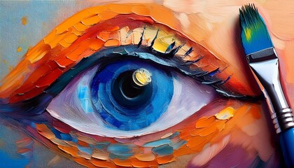 abstract oil painting of an eye in vibrant colors, with palette knife on canvas