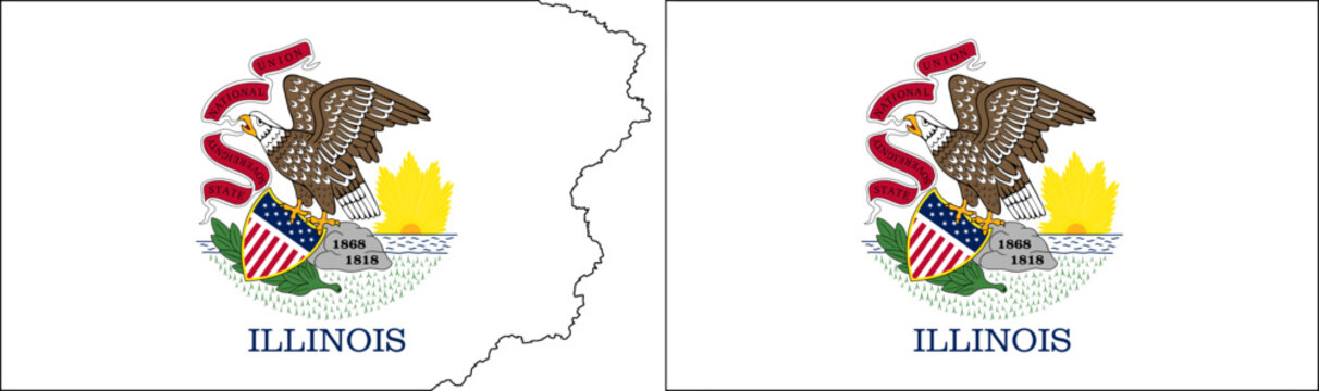 Illinois State flags vector. Standard flag and with torn edges