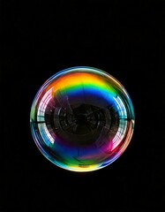 Single bubble with rainbow reflection in a black background