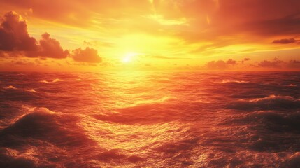 Obraz premium Fiery Sunset Over a Turbulent Ocean Sea