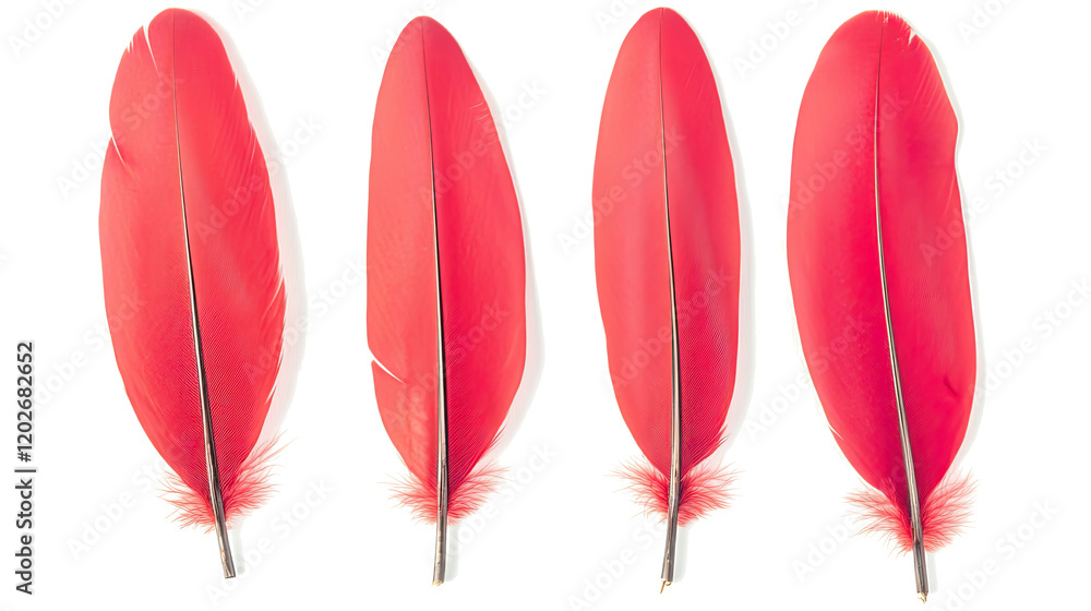 Poster red feathers set on clear background generative ai