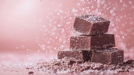 Obraz premium Luxurious chocolate cubes dusted with pink sugar