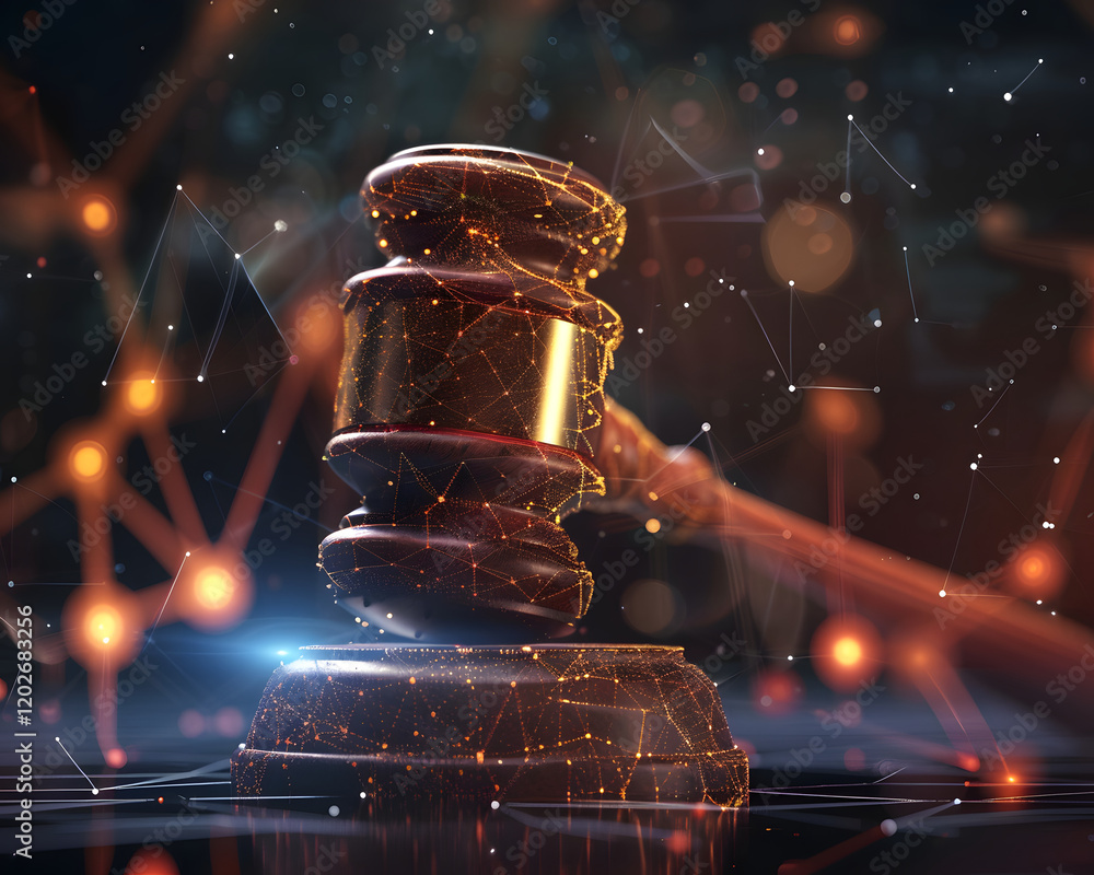 Aufkleber digital gavel and network visualization