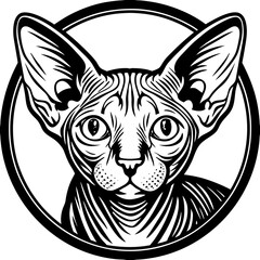 Expressive Sphynx Cat Portrait in Detailed Black and White Art