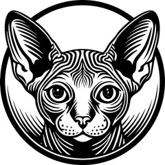 Close-Up of Sphynx Cat Face in Minimalist Black and White Artwork