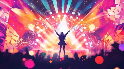 Exciting performance at a vibrant concert with dazzling lights and energetic atmosphere in a lively venue. Generative AI