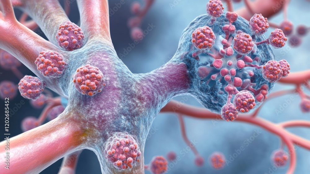 Leinwandbilder detailed visualization of a neuron with synaptic connections and neurotransmitters in a vivid biolog