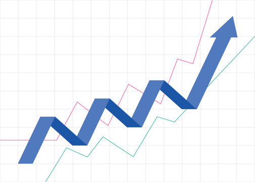 blue business arrow graph going up consistently with grid background represents trading profit business growth economic boom and financial surplus