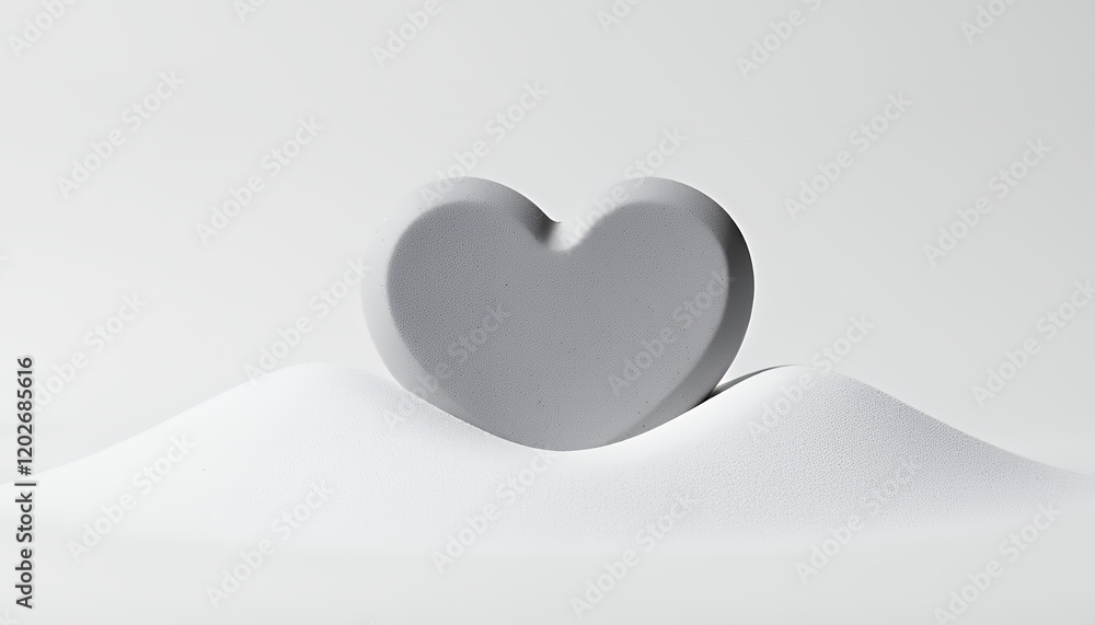 Aufkleber a grayscale heart shape rests gently on a pristine white dune, creating a serene and minimalist vale