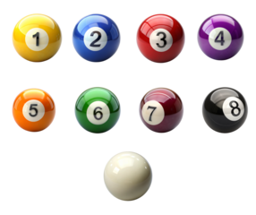 A set of billiard ball featuring the all number prominently displayed