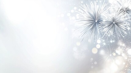 Silver fireworks burst on light background.