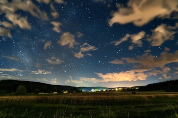 Night sky background with clouds and starry sky