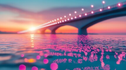 Bridge over water at dusk, lights reflecting in ripples.