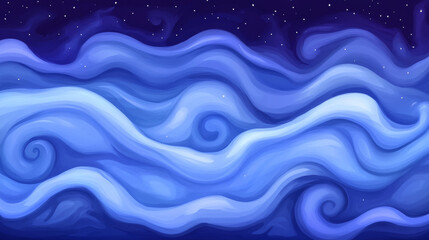 Obraz premium Abstract blue swirling waves under starry sky