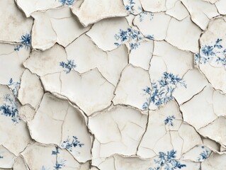 Cracked porcelain with blue floral pattern