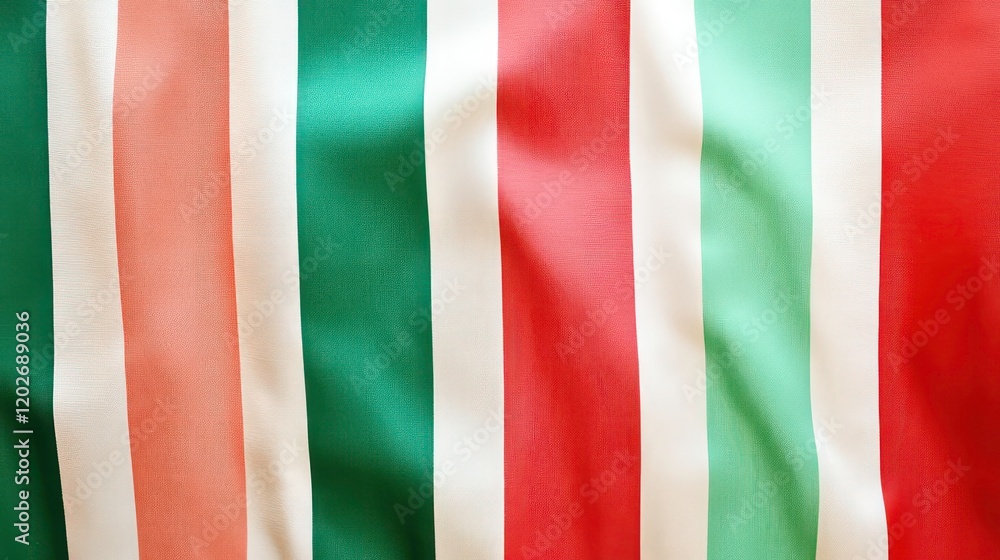 Poster Close-up of vibrant multicolored striped fabric with soft folds and wrinkles.
