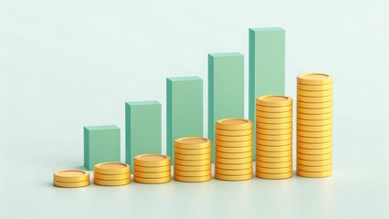 A graphic representation of growth featuring stacked gold coins and ascending green bars, symbolizing financial progress and investment.