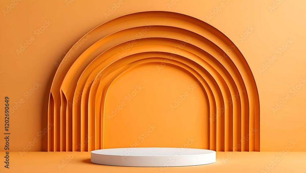 Poster abstract pedestal of platform display with modern stand podium on yellow room background. blank exhi