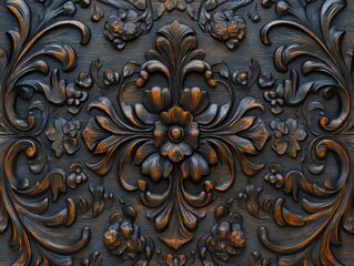 Obraz premium Intricate floral wood carving detail