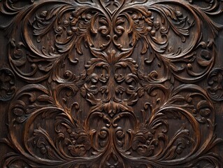 Intricate Carved Wooden Panel Detail