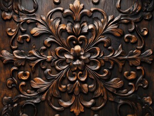 Intricate floral wood carving detail