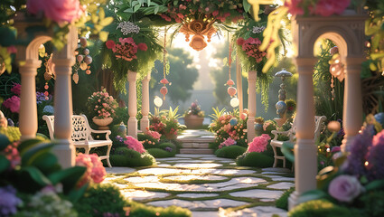 beautiful garden decorations, 8k, HD, created by generative ai