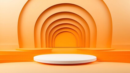 Obraz premium Abstract Pedestal of platform display with modern stand podium on yellow room background. Blank Exhibition stage backdrop or empty product shelf. 3D rendering 