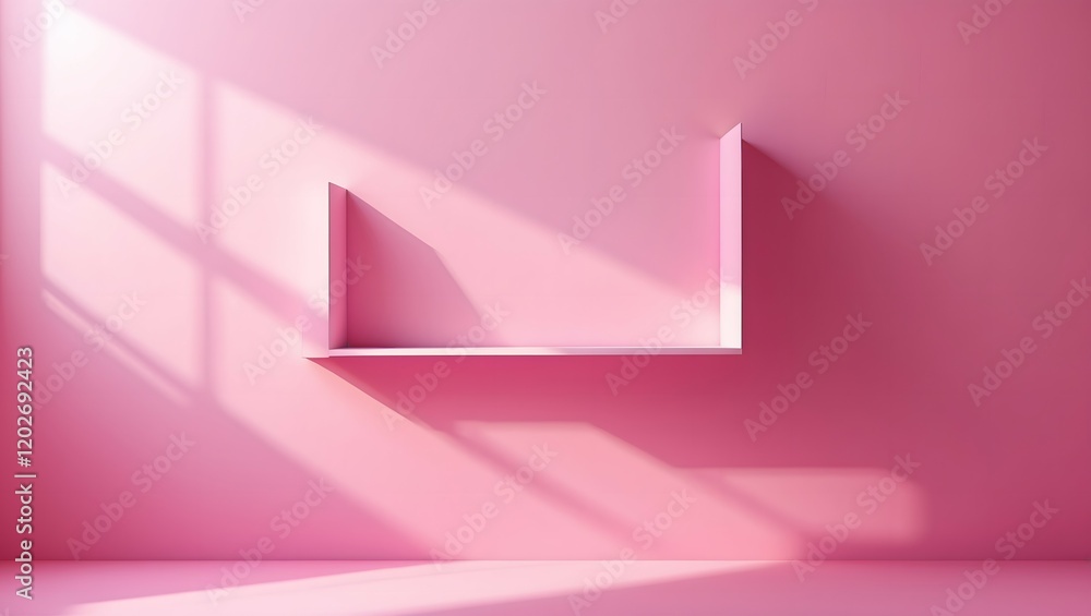 Poster front view of empty shelf on pink wall background with modern minimal concept. display of backdrop s