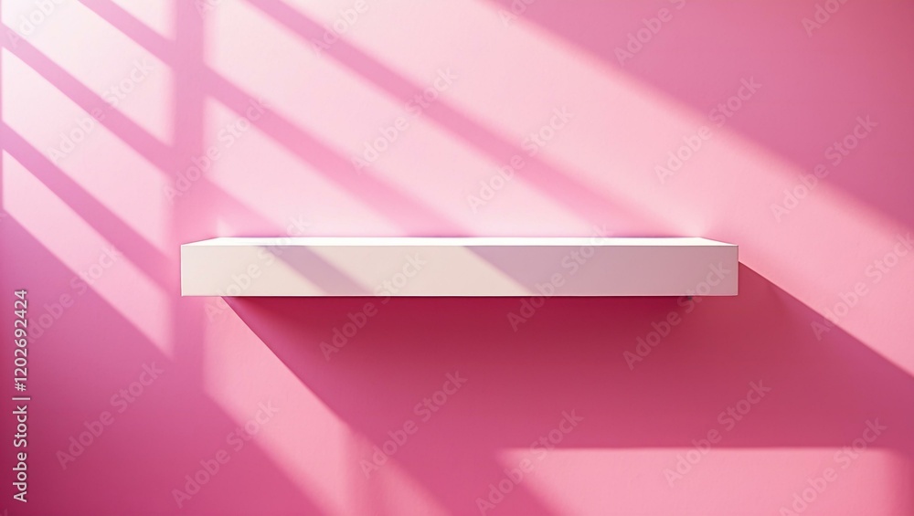 Poster front view of empty shelf on pink wall background with modern minimal concept. display of backdrop s