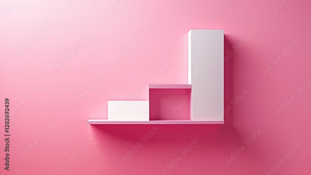 Poster front view of empty shelf on pink wall background with modern minimal concept. display of backdrop s