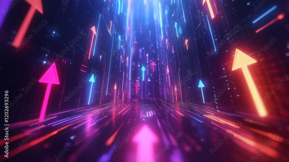 Fototapete colorful neon arrows create a dynamic and futuristic environment in a digital space with glowing eff