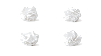 Collection of Crumpled White Paper Piles Isolated Generative AI