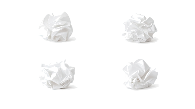 Collection of Crumpled White Paper Piles Isolated Generative AI