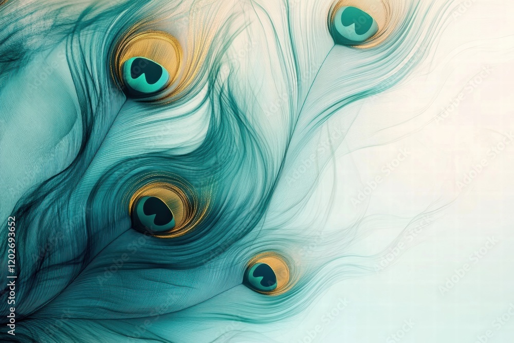 Poster colorful peacock feathers display vibrant patterns against a soft background creating an eye catchin