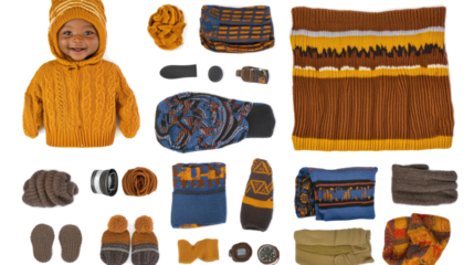 Smiling Baby Boys With Knitted Accessories and Clothes Generative AI