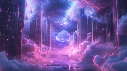 Neon Cityscape in the Clouds: A Futuristic Dream