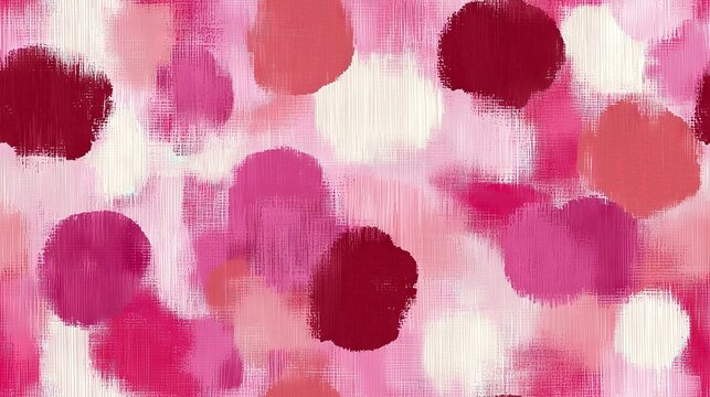   A painting of pink and red circles against a white background, featuring a prominent red circle on the right side