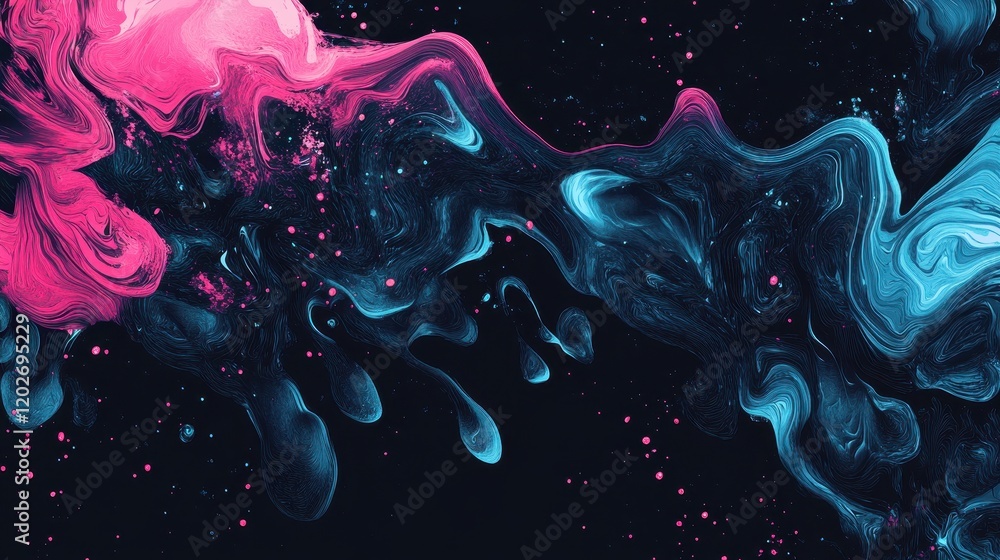 Sticker Abstract Pink And Blue Swirling Paint Artwork