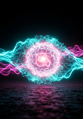 Abstract Neon Energy Orb Glowing Pink and Cyan Plasma Wave Burst