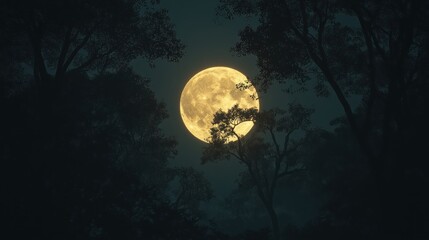 Naklejka premium Enchanted Forest: A Night Under the Full Moon's Glow