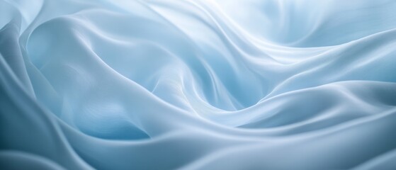 Obraz premium Rippling folds of smooth fabric create a soothing visual of movement, their soft blue tones exuding an aura of tranquility and gentle elegance.