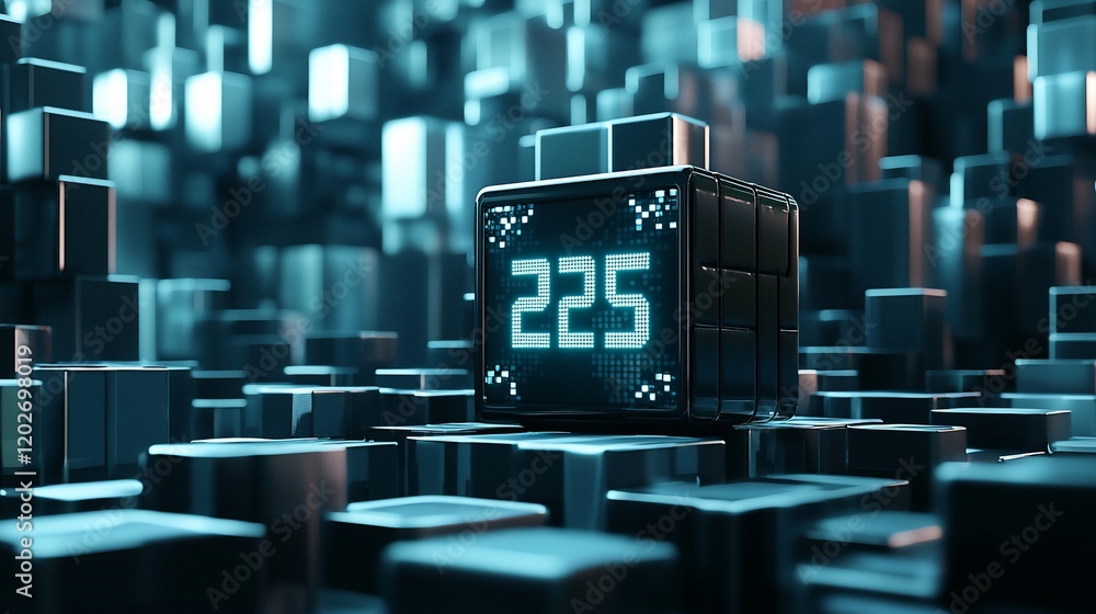 Poster futuristic digital cube displaying 225.