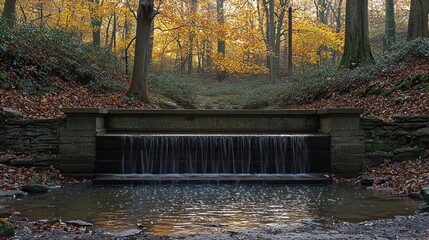 Serene Autumn Waterfall in a Forest Park