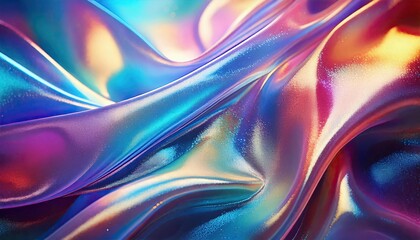 Naklejka premium Iridescence: Abstract swirls of iridescent fabric in vibrant hues of blue, purple, and pink create a mesmerizing visual texture.