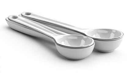A pair of white measuring spoons designed for precise ingredient measurement in cooking.