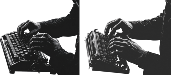 Modern Typing Person Halftone Collage Isolated on Transparent Background