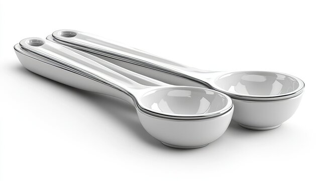 A pair of white measuring spoons designed for precise ingredient measurement in cooking.