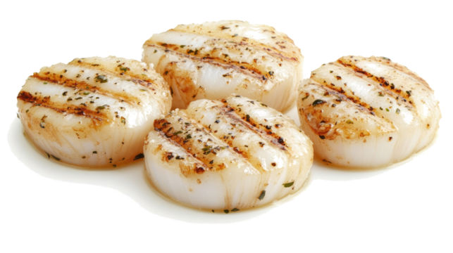Pan Seared Scallops Viewed From Above With Grill Marks Generative AI